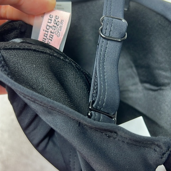 Unique Vintage Black Padded Southampton Ruffle Long Line Corset Swim Bikini Top - Picture 10 of 15